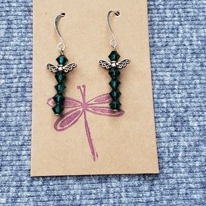 Green Swarovski Dragonfly Earrings Gift NEW